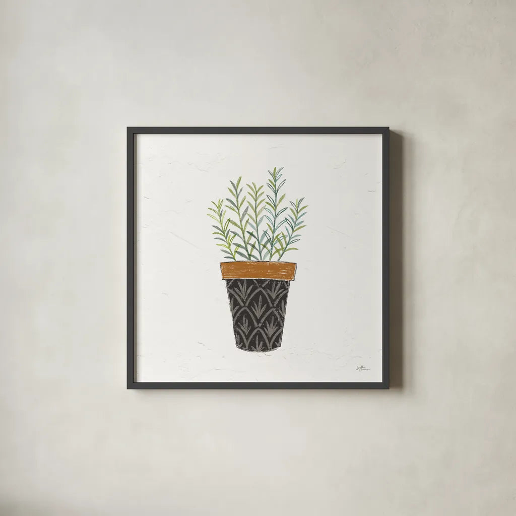 Fine Herbs IX No Label by Janelle Penner. Shown in a sleek black glass frame for a contemporary gallery look. Available as an archival giclee rolled canvas, fine art paper, or poster print. SKU 69978a.