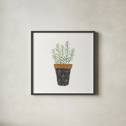 Fine Herbs IX No Label by Janelle Penner. Shown in a sleek black glass frame for a contemporary gallery look. Available as an archival giclee rolled canvas, fine art paper, or poster print. SKU 69978a.
