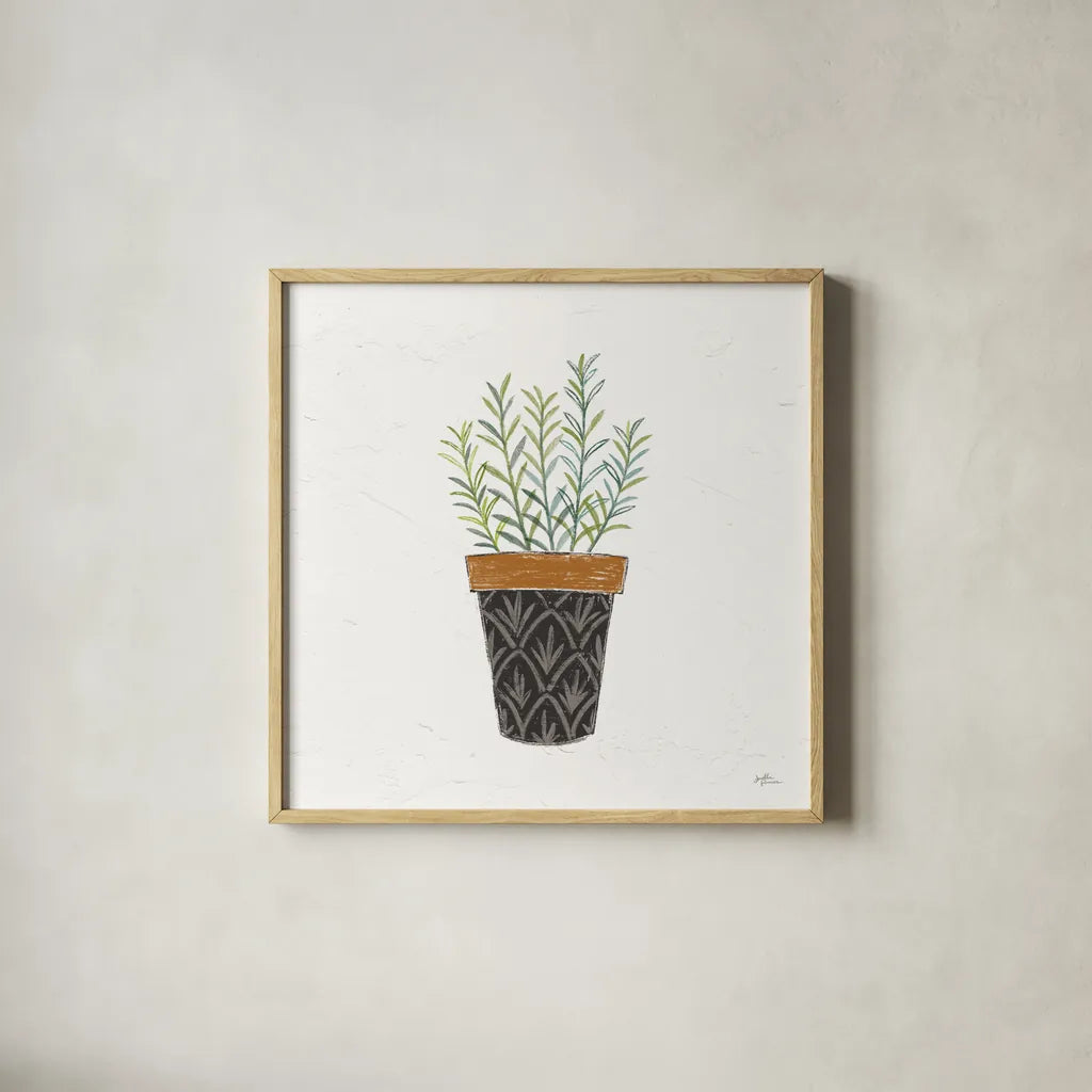 Fine Herbs IX No Label by Janelle Penner. Shown in a natural wood glass frame for a timeless modern aesthetic. Available as an archival giclee rolled canvas, fine art paper, or poster print. SKU 69978a.