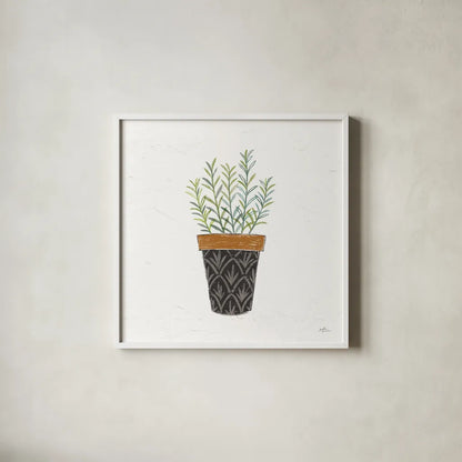 Fine Herbs IX No Label by Janelle Penner. Shown in a crisp white glass frame for a clean and minimalist style. Available as an archival giclee rolled canvas, fine art paper, or poster print. SKU 69978a.