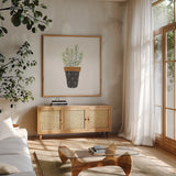 Fine Herbs IX No Label by Janelle Penner. Shown in a natural wood frame in a cozy modern living room. Available as an archival giclee rolled canvas, fine art paper, or poster print. SKU 69978a.