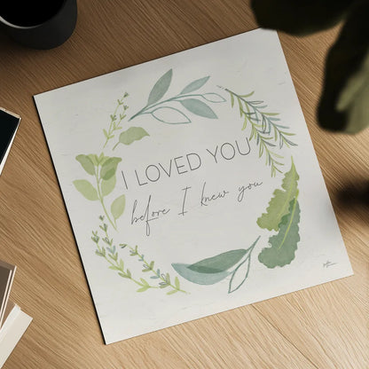 Fine Herbs Sentiment I by Janelle Penner. Shown as a detailed flat fine art print, highlighting archival giclee quality. Available as an archival giclee rolled canvas, fine art paper, or poster print. SKU 69577a.