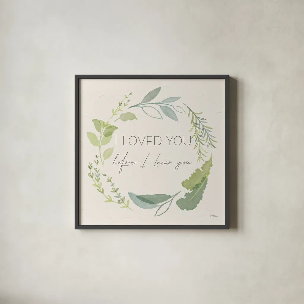 Fine Herbs Sentiment I by Janelle Penner. Shown in a sleek black glass frame for a contemporary gallery look. Available as an archival giclee rolled canvas, fine art paper, or poster print. SKU 69577a.