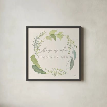 Fine Herbs Sentiment II by Janelle Penner. Shown in a sleek black glass frame for a contemporary gallery look. Available as an archival giclee rolled canvas, fine art paper, or poster print. SKU 69578a.