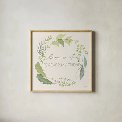 Fine Herbs Sentiment II by Janelle Penner. Shown in a natural wood glass frame for a timeless modern aesthetic. Available as an archival giclee rolled canvas, fine art paper, or poster print. SKU 69578a.