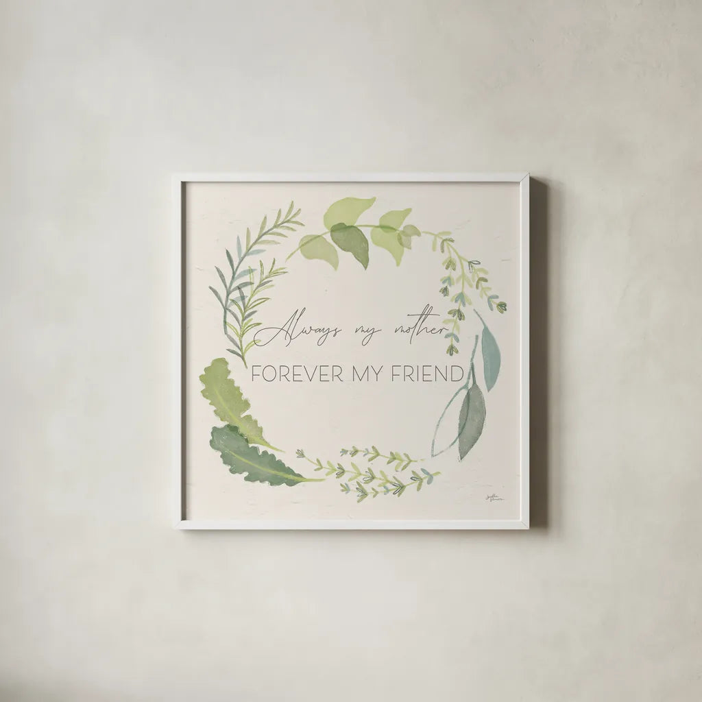 Fine Herbs Sentiment II by Janelle Penner. Shown in a crisp white glass frame for a clean and minimalist style. Available as an archival giclee rolled canvas, fine art paper, or poster print. SKU 69578a.