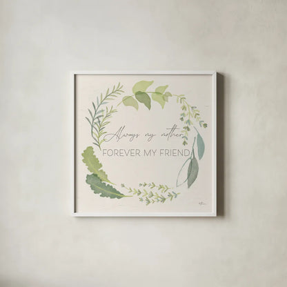 Fine Herbs Sentiment II by Janelle Penner. Shown in a crisp white glass frame for a clean and minimalist style. Available as an archival giclee rolled canvas, fine art paper, or poster print. SKU 69578a.
