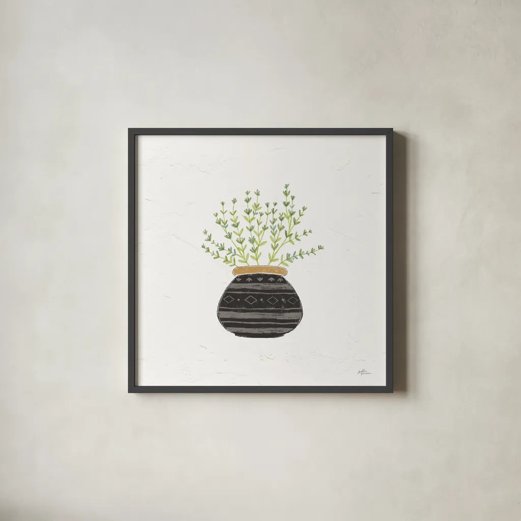 Fine Herbs VI No Label by Janelle Penner. Shown in a sleek black glass frame for a contemporary gallery look. Available as an archival giclee rolled canvas, fine art paper, or poster print. SKU 69975a.