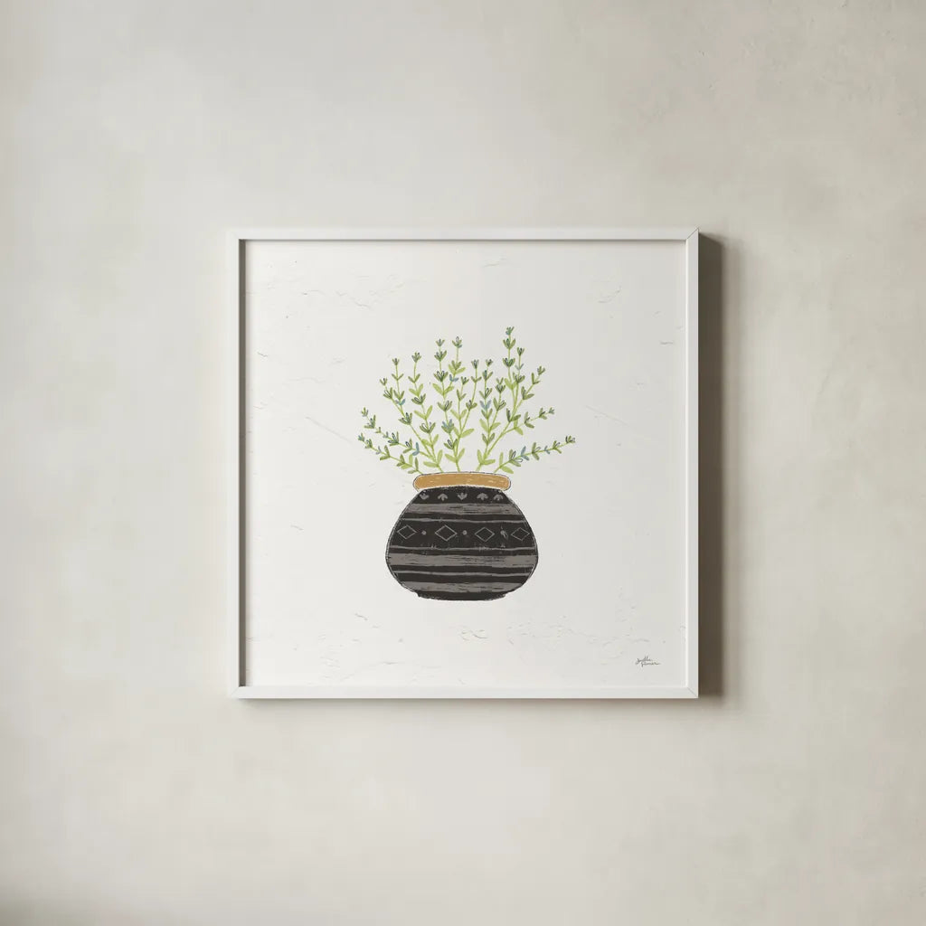 Fine Herbs VI No Label by Janelle Penner. Shown in a crisp white glass frame for a clean and minimalist style. Available as an archival giclee rolled canvas, fine art paper, or poster print. SKU 69975a.