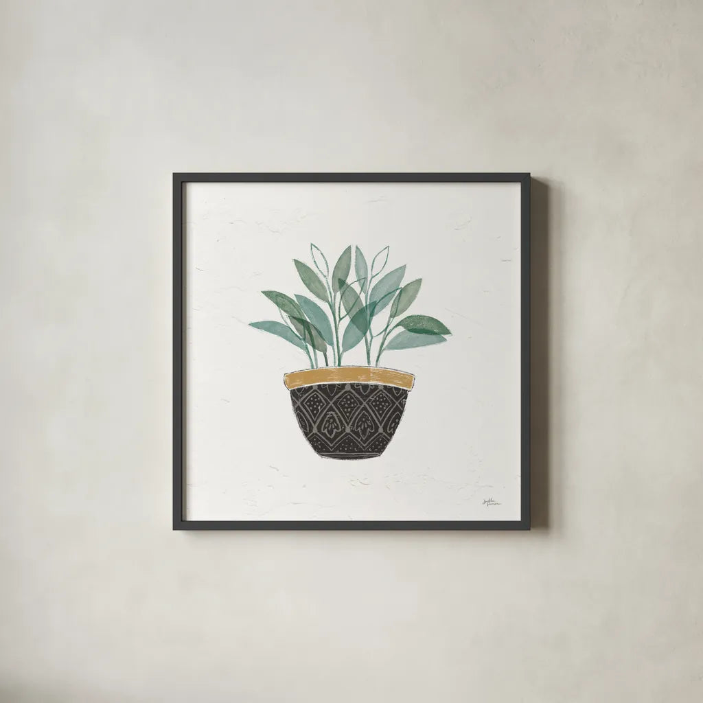Fine Herbs VII No Label by Janelle Penner. Shown in a sleek black glass frame for a contemporary gallery look. Available as an archival giclee rolled canvas, fine art paper, or poster print. SKU 69976a.