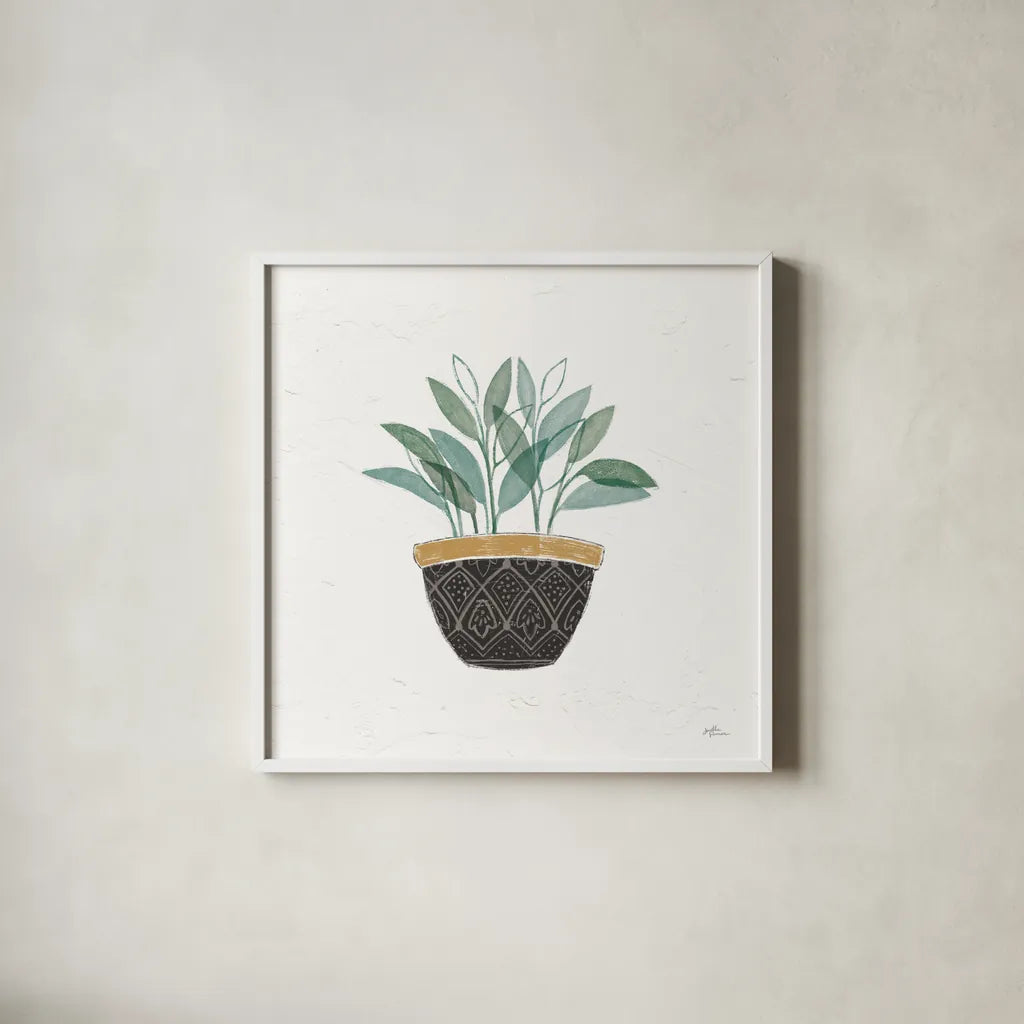 Fine Herbs VII No Label by Janelle Penner. Shown in a crisp white glass frame for a clean and minimalist style. Available as an archival giclee rolled canvas, fine art paper, or poster print. SKU 69976a.
