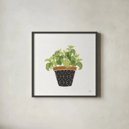 Fine Herbs VIII No Label by Janelle Penner. Shown in a sleek black glass frame for a contemporary gallery look. Available as an archival giclee rolled canvas, fine art paper, or poster print. SKU 69977a.