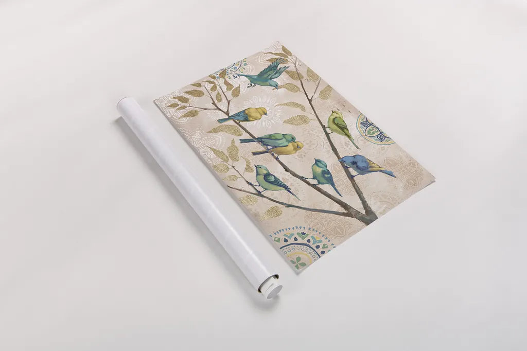 Fly Away I With Suzani by Janelle Penner. shown as a rolled paper print. Available as archival giclee rolled canvas, fine art paper, or poster print. SKU 26409i.