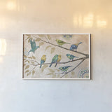 Fly Away I With Suzani by Janelle Penner. shown as a paper print in a white frame. Available as a archival giclee rolled canvas, fine art paper, or poster print. SKU 26409i.