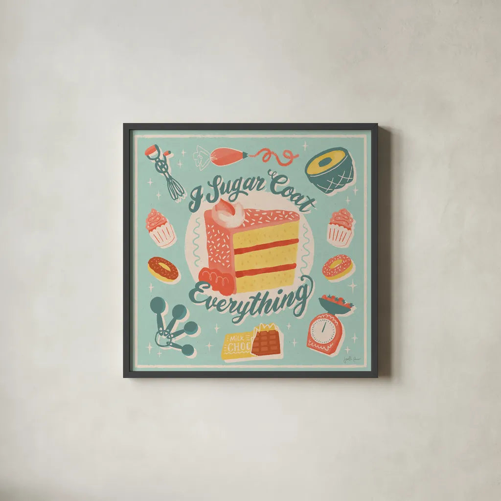 Fresh Baked II by Janelle Penner. Shown in a sleek black glass frame for a contemporary gallery look. Available as an archival giclee rolled canvas, fine art paper, or poster print. SKU 71576a.