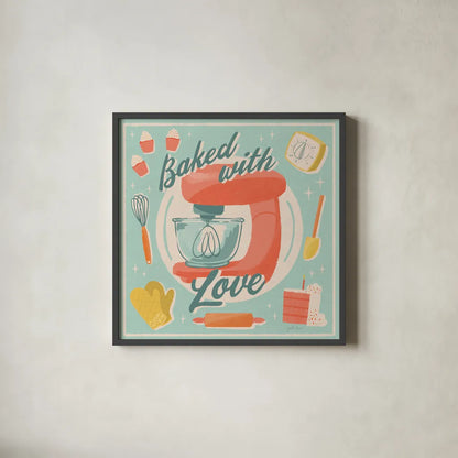 Fresh Baked III by Janelle Penner. Shown in a sleek black glass frame for a contemporary gallery look. Available as an archival giclee rolled canvas, fine art paper, or poster print. SKU 71577a.