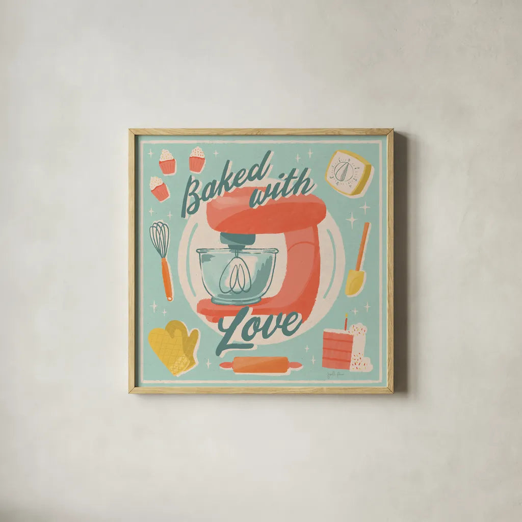 Fresh Baked III by Janelle Penner. Shown in a natural wood glass frame for a timeless modern aesthetic. Available as an archival giclee rolled canvas, fine art paper, or poster print. SKU 71577a.