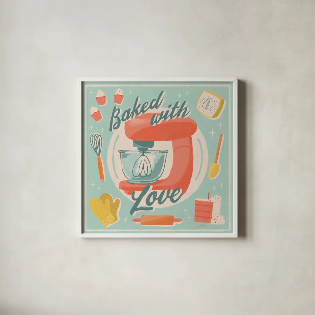 Fresh Baked III by Janelle Penner. Shown in a crisp white glass frame for a clean and minimalist style. Available as an archival giclee rolled canvas, fine art paper, or poster print. SKU 71577a.