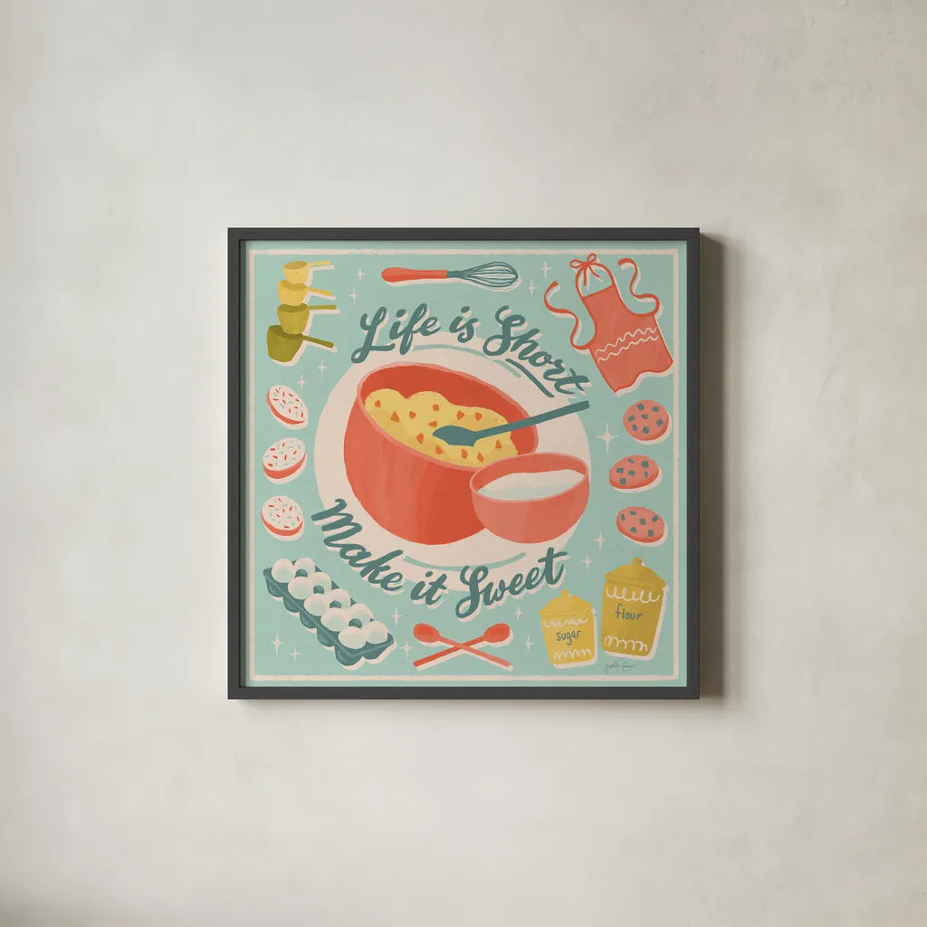 Fresh Baked IV by Janelle Penner. Shown in a sleek black glass frame for a contemporary gallery look. Available as an archival giclee rolled canvas, fine art paper, or poster print. SKU 71578a.