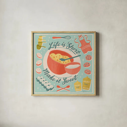 Fresh Baked IV by Janelle Penner. Shown in a natural wood glass frame for a timeless modern aesthetic. Available as an archival giclee rolled canvas, fine art paper, or poster print. SKU 71578a.