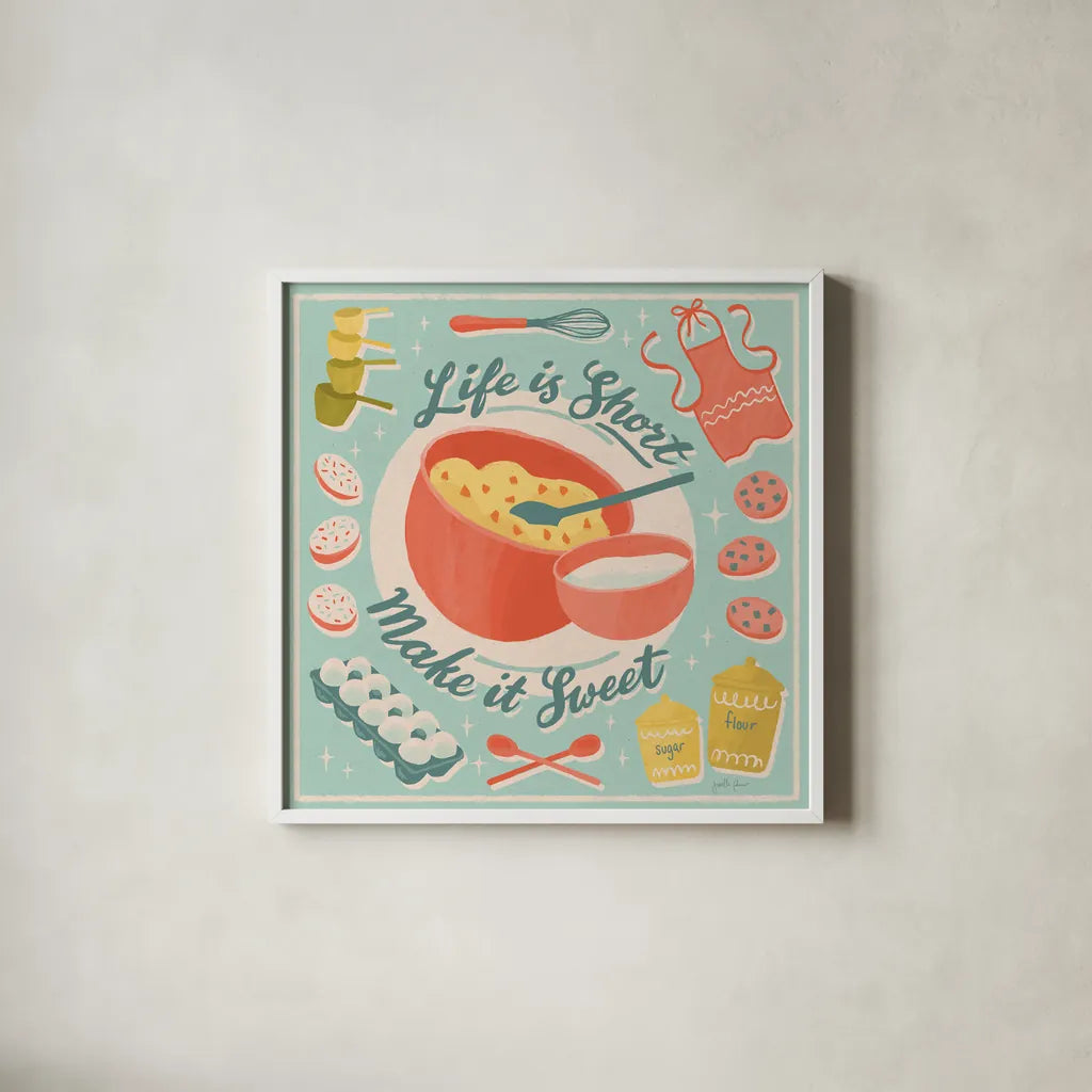 Fresh Baked IV by Janelle Penner. Shown in a crisp white glass frame for a clean and minimalist style. Available as an archival giclee rolled canvas, fine art paper, or poster print. SKU 71578a.