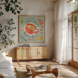 Fresh Baked IV by Janelle Penner. Shown in a natural wood frame in a cozy modern living room. Available as an archival giclee rolled canvas, fine art paper, or poster print. SKU 71578a.