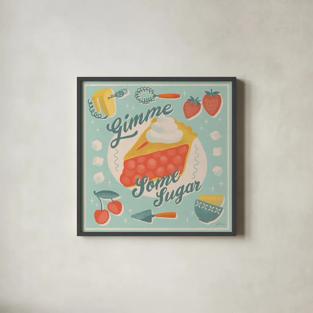 Fresh Baked V by Janelle Penner. Shown in a sleek black glass frame for a contemporary gallery look. Available as an archival giclee rolled canvas, fine art paper, or poster print. SKU 71579a.