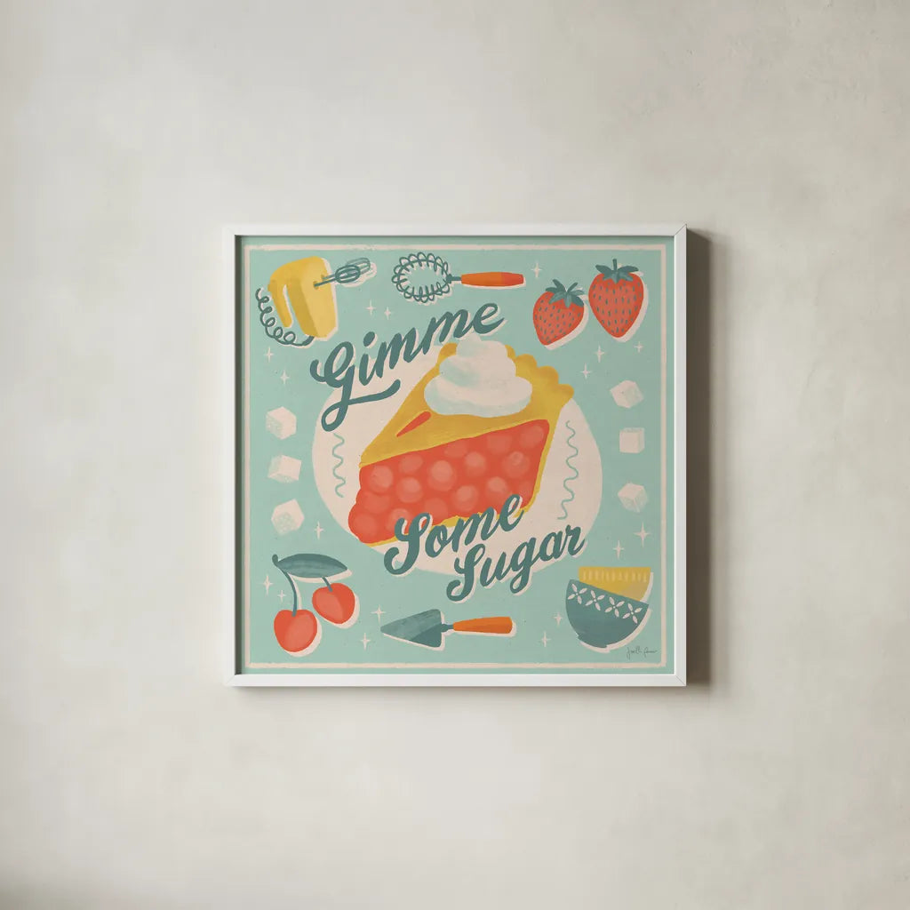 Fresh Baked V by Janelle Penner. Shown in a crisp white glass frame for a clean and minimalist style. Available as an archival giclee rolled canvas, fine art paper, or poster print. SKU 71579a.