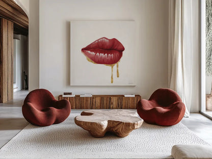 Gloss I by Janelle Penner. Shown as extra-large giant wall art in a modern living room. Available as an archival giclee rolled canvas, fine art paper, or poster print. SKU 67759a.