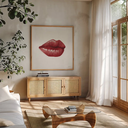 Gloss II by Janelle Penner. Shown in a natural wood frame in a cozy modern living room. Available as an archival giclee rolled canvas, fine art paper, or poster print. SKU 67760a.