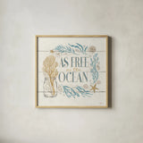 Golden Sea IV by Janelle Penner. Shown in a natural wood glass frame for a timeless modern aesthetic. Available as an archival giclee rolled canvas, fine art paper, or poster print. SKU 30284a.