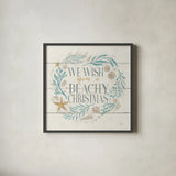 Golden Sea VI Holiday by Janelle Penner. Shown in a sleek black glass frame for a contemporary gallery look. Available as an archival giclee rolled canvas, fine art paper, or poster print. SKU 37712a.