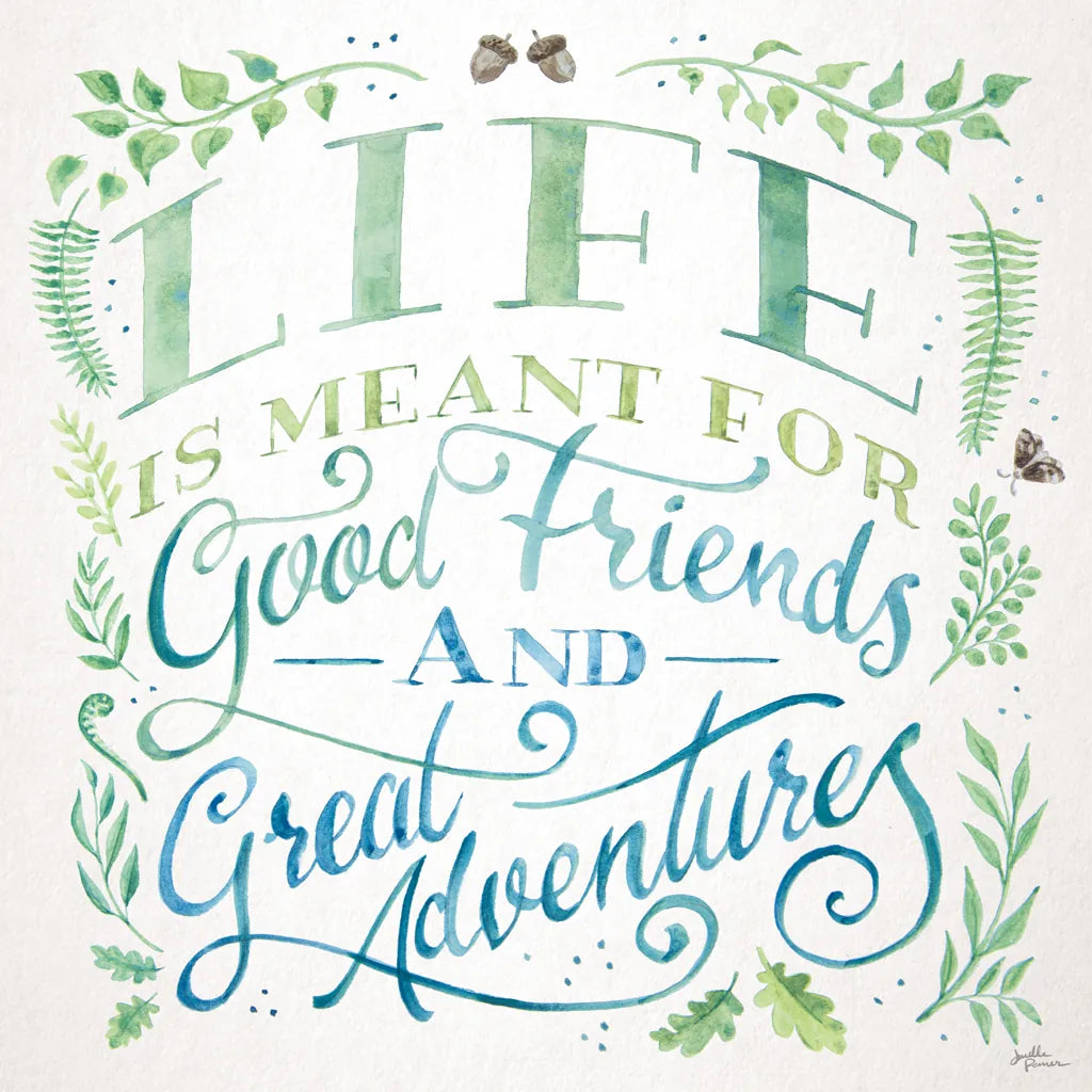 Good Friends and Great Adventures I by Janelle Penner. SKU 58226a. Archival Giclee Fine art print for wall decor.