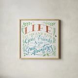 Good Friends and Great Adventures I Life by Janelle Penner. Shown in a natural wood glass frame for a timeless modern aesthetic. Available as an archival giclee rolled canvas, fine art paper, or poster print. SKU 59147a.