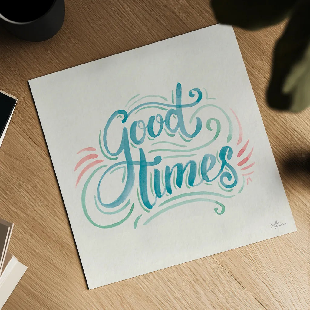 Good Times I by Janelle Penner. Shown as a detailed flat fine art print, highlighting archival giclee quality. Available as an archival giclee rolled canvas, fine art paper, or poster print. SKU 58801a.