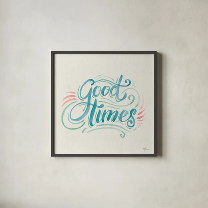 Good Times I by Janelle Penner. Shown in a sleek black glass frame for a contemporary gallery look. Available as an archival giclee rolled canvas, fine art paper, or poster print. SKU 58801a.