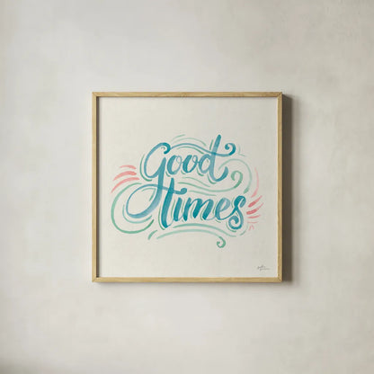 Good Times I by Janelle Penner. Shown in a natural wood glass frame for a timeless modern aesthetic. Available as an archival giclee rolled canvas, fine art paper, or poster print. SKU 58801a.