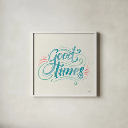 Good Times I by Janelle Penner. Shown in a crisp white glass frame for a clean and minimalist style. Available as an archival giclee rolled canvas, fine art paper, or poster print. SKU 58801a.