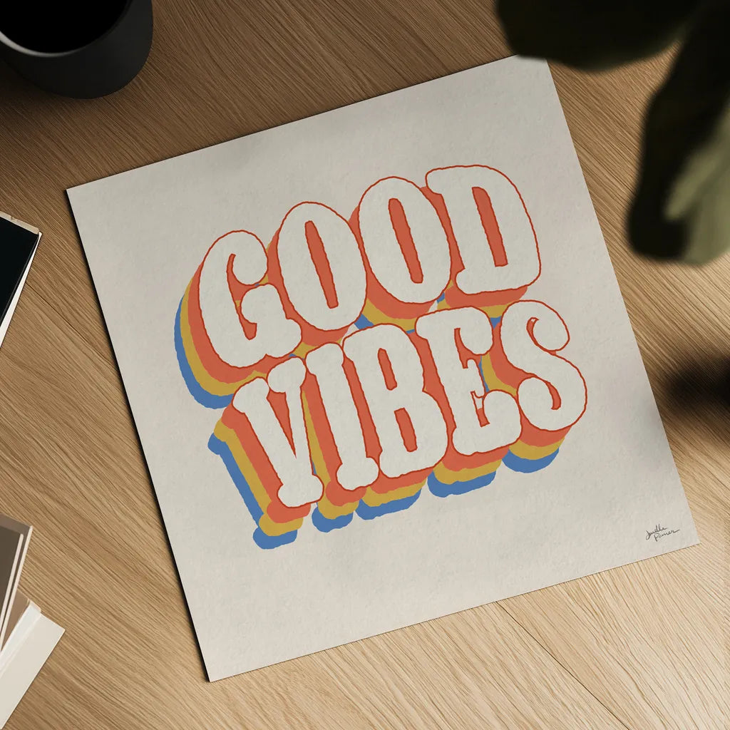 Good Vibes I by Janelle Penner. Shown as a detailed flat fine art print, highlighting archival giclee quality. Available as an archival giclee rolled canvas, fine art paper, or poster print. SKU 65224a.