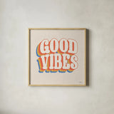 Good Vibes I by Janelle Penner. Shown in a natural wood glass frame for a timeless modern aesthetic. Available as an archival giclee rolled canvas, fine art paper, or poster print. SKU 65224a.