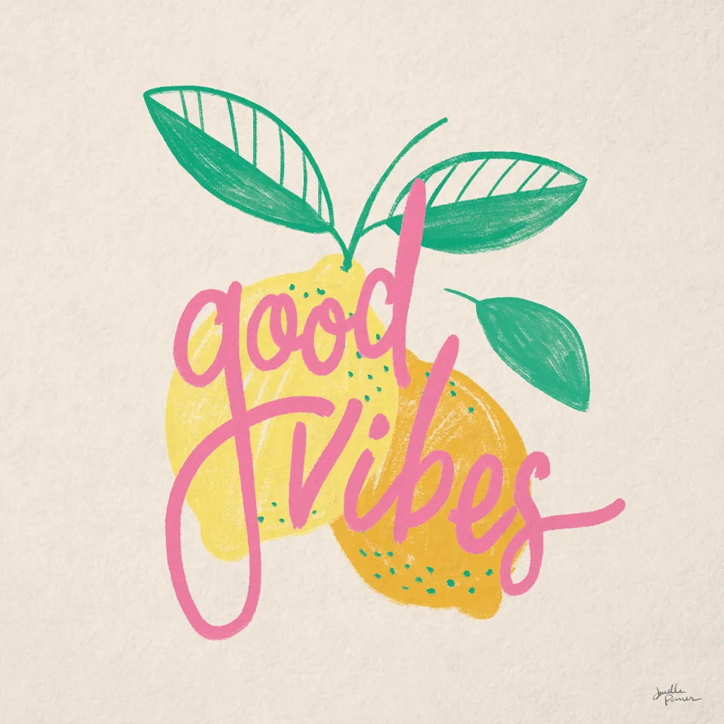 Good Vibes Lemons I by Janelle Penner. SKU 65225a. Archival Giclee Fine art print for wall decor.