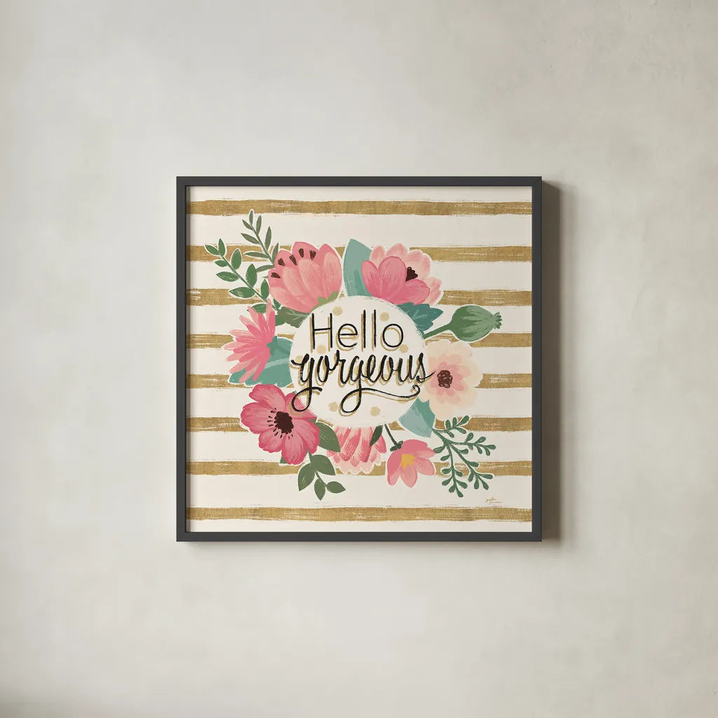 Gorgeous II Pink by Janelle Penner. Shown in a sleek black glass frame for a contemporary gallery look. Available as an archival giclee rolled canvas, fine art paper, or poster print. SKU 35096a.