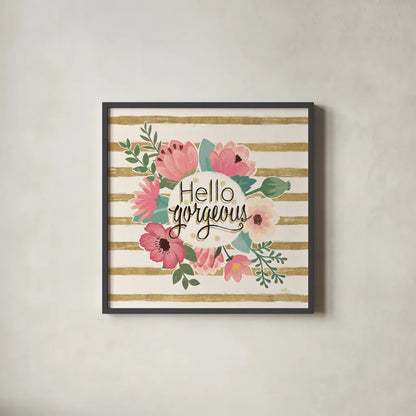 Gorgeous II Pink by Janelle Penner. Shown in a sleek black glass frame for a contemporary gallery look. Available as an archival giclee rolled canvas, fine art paper, or poster print. SKU 35096a.