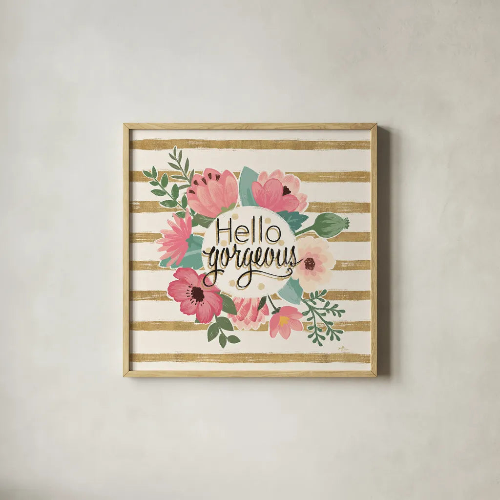 Gorgeous II Pink by Janelle Penner. Shown in a natural wood glass frame for a timeless modern aesthetic. Available as an archival giclee rolled canvas, fine art paper, or poster print. SKU 35096a.