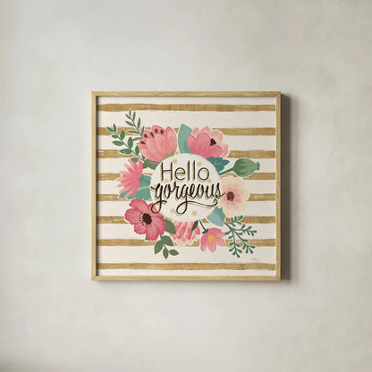 Gorgeous II Pink by Janelle Penner. Shown in a natural wood glass frame for a timeless modern aesthetic. Available as an archival giclee rolled canvas, fine art paper, or poster print. SKU 35096a.