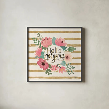 Gorgeous II Pink no dots by Janelle Penner. Shown in a sleek black glass frame for a contemporary gallery look. Available as an archival giclee rolled canvas, fine art paper, or poster print. SKU 35628a.