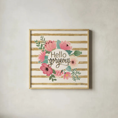 Gorgeous II Pink no dots by Janelle Penner. Shown in a natural wood glass frame for a timeless modern aesthetic. Available as an archival giclee rolled canvas, fine art paper, or poster print. SKU 35628a.