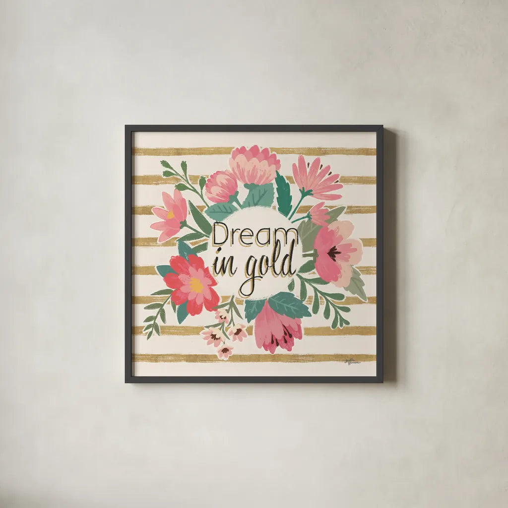 Gorgeous III Pink no dots by Janelle Penner. Shown in a sleek black glass frame for a contemporary gallery look. Available as an archival giclee rolled canvas, fine art paper, or poster print. SKU 35629a.