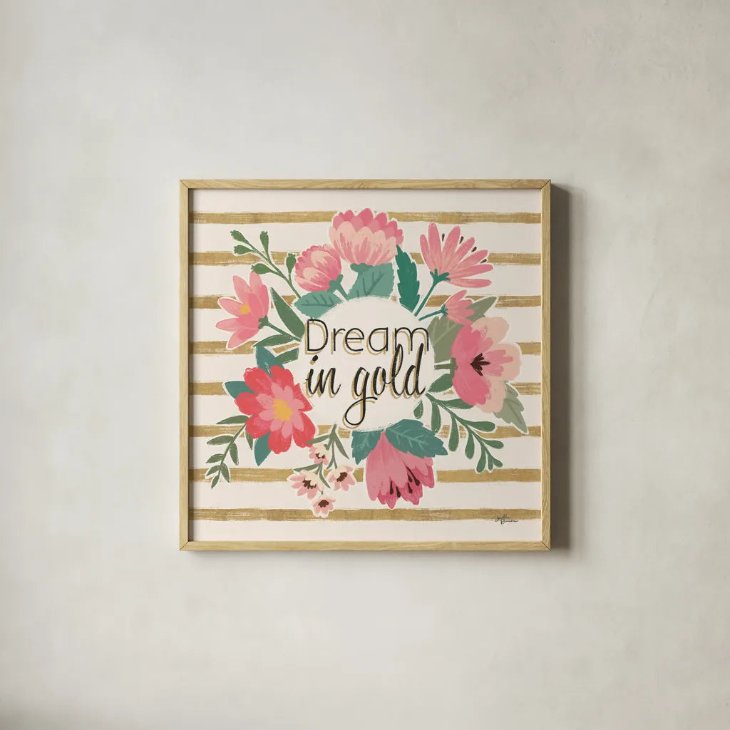 Gorgeous III Pink no dots by Janelle Penner. Shown in a natural wood glass frame for a timeless modern aesthetic. Available as an archival giclee rolled canvas, fine art paper, or poster print. SKU 35629a.