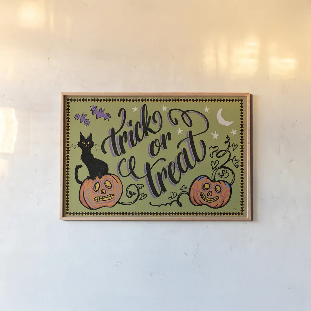 Halloween Expressions I by Janelle Penner. shown as a paper print in a natural frame. Available as a archival giclee rolled canvas, fine art paper, or poster print. SKU 81653i.